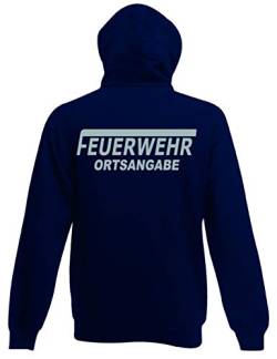 Shirt-Ideen.com Feuerwehr Sweat-Jacke mit Kapuze, Navy Blue, Bedruckt Mir Neongelb oder reflexsilber (XXL, reflexsilber) von Shirt-Ideen.com