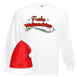 Shirt-Panda Herren Weihnachten Sweatshirt · Frohe Weihnachten · Weihnachtspullover · Christmas Sweater · Weihnachtlicher Pulli für Heiligabend · Mit oder Ohne Weihnachtsmütze · Weiß mit Mütze XL von Shirt-Panda