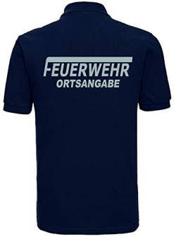 Feuerwehr Polo-Shirt Navy mit Aufdruck in Neongelb oder reflexsilber (L, reflexsilber) von Shirt-ideen.com