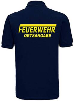 Feuerwehr Polo-Shirt Navy mit Aufdruck in Neongelb oder reflexsilber (M, Neongelb) von Shirt-ideen.com