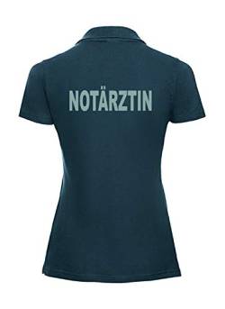 Lady FIT Damen Polo-Shirt Navy für Notärztin mit Brust und Rückenaufdruck in Reflexsilber (S) von Shirt-ideen.com
