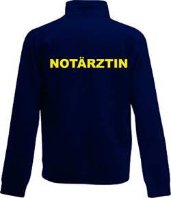 Shirt-ideen.com NOTÄRZTIN/Notarzt Zip Neck Sweat Navy (dunkelblau) mit Brust und Rückenaufdruck in Neongelb (Notärztin, XL) von Shirt-ideen.com