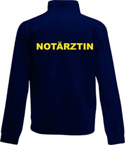 Shirt-ideen.com NOTÄRZTIN/Notarzt Zip Neck Sweat Navy (dunkelblau) mit Brust und Rückenaufdruck in Neongelb (Notarzt, S) von Shirt-ideen.com