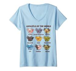 Damen Axolotls of the World Cute Axolotl Plüsch Salamander T-Shirt mit V-Ausschnitt von Shirt