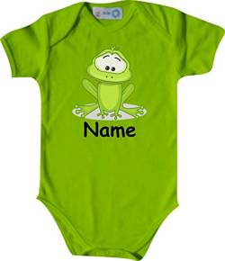 ShirtInStyle Baby Body Tiermotiv Frosch mit Wunschnamen Wunschtext, Babybody Jungen Mädchen Natur Tiere, Farbe Lime, Größe 62-68 von ShirtInStyle