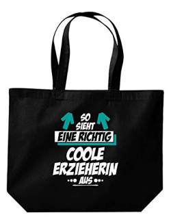 ShirtInStyle Beutel Tasche, So sieht eine richtig coole Erzieherin aus, Dankeschön Kita Kindergarten Schule Hort, Jute, Shopper, Beutel, Tasche, Farbe Schwarz von ShirtInStyle