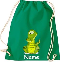 ShirtInStyle Gym Sack Kinder Turnbeutel Tiere Krokodil mit Wunschnamen, Beutel Tasche, Farbe Kellygreen von ShirtInStyle