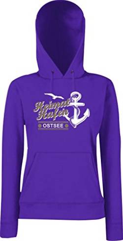 ShirtInStyle Lady Hooded Heimathafen Anker Möwe Ostsee, Urlaub, zu Hause, Campen, Ferien, Strand, Meer, See, Kapu, Hoodie, Hoody, Sweatshirt, Pullover, Farbe lila, Größe XL von ShirtInStyle