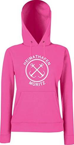 ShirtInStyle Lady Hooded Heimathafen Anker Müritz, Urlaub, zu Hause, Campen, Ferien, Strand, Meer, See, Kapu, Hoodie, Hoody, Sweatshirt, Pullover, Farbe Fuchsia, Größe M von ShirtInStyle