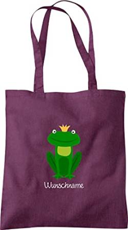 ShirtInStyle Stoffbeutel, Baumwolltasche lustige Tiere Frosch mit Wunschnamen, Kinder, Tiere Zoo Kindertag Familie, Farbe Plum von ShirtInStyle