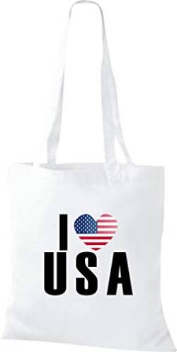 ShirtInStyle Stoffbeutel Baumwolltasche I love USA, Land, Länder, Weiss von ShirtInStyle