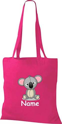 ShirtInStyle Stoffbeutel Tasche, Tiermotiv Koala mit Wunschnamen, Natur Zoo Tiere Animal, Geschenk, Baumwolltasche, Logo, Spruch, Verwandschaft, Motiv, Farbe Pink von ShirtInStyle