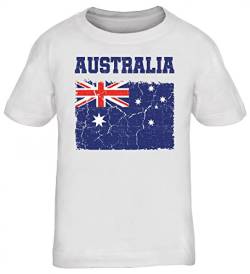 Australien Fußball WM Fanfest Gruppen Fan Kinder T-Shirt Rundhals Mädchen Jungen Wappen Australia, Größe: 134/146,weiß von ShirtStreet