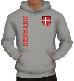 Dänemark Danmark Fußball WM Fanshirt Gruppen Herren Hoodie Männer Kapuzenpullover Fan Trikot Denmark, Größe: L,Graumeliert von ShirtStreet
