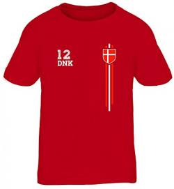 Denmark Soccer World Cup Fussball WM Fanfest Gruppen Kinder T-Shirt Rundhals Mädchen Jungen Streifen Trikot Dänemark, Größe: 152/164,rot von ShirtStreet
