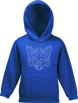 Fox Kinder Kids Kapuzen Hoodie - Pullover mit Polygon Fuchs Motiv, Größe: 140,Royal Blau von ShirtStreet