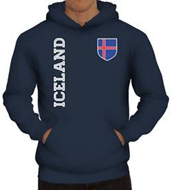 Island Fußball WM Fanshirt Gruppen Herren Hoodie Männer Kapuzenpullover Fan Trikot Iceland, Größe: S,Navy von ShirtStreet