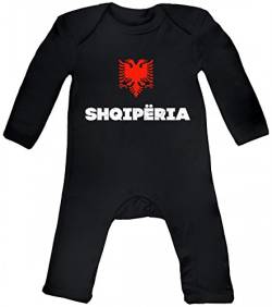 Länder Wappen Tirana Länder Baby Strampler Langarm Schlafanzug Jungen Mädchen Flagge Albanien, Größe: 3-6 Monate,Black von ShirtStreet
