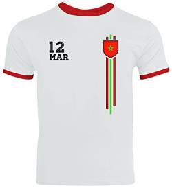 Marocco Soccer World Cup Fussball WM Fanfest Gruppen Herren Männer Ringer Trikot T-Shirt Streifen Trikot Marokko, Größe: M,White/Red von ShirtStreet