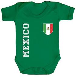 Mexiko Fußball WM Fanshirt Gruppen Strampler Bio Baumwoll Baby Body kurzarm Jungen Mädchen Fan Trikot Mexico, Größe: 3-6 Monate,Kelly Green von ShirtStreet