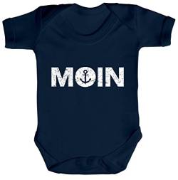 Norddeutsch Hanseat Strampler Bio Baumwoll Baby Body kurzarm Jungen Mädchen Moin Anker, Größe: 12-18 Monate,Nautical Navy von ShirtStreet