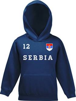 Serbia Fußball WM Fanfest Gruppen Kinder Hoodie Kapuzenpullover Mädchen Jungen Trikot Serbien, Größe: 140,Navy von ShirtStreet