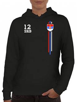 Serbia Soccer World Cup Fussball WM Fanfest Gruppen Damen Hoodie Frauen Kapuzenpullover Streifen Trikot Serbien, Größe: M,Schwarz von ShirtStreet