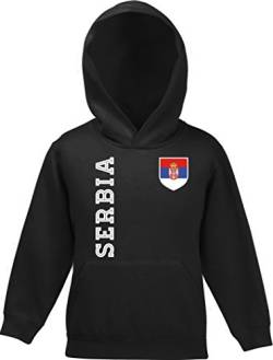Serbien Fußball WM Fanfest Gruppen Fan Kinder Hoodie Kapuzenpullover Mädchen Jungen Fan Trikot Serbia, Größe: 128,Schwarz von ShirtStreet