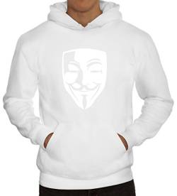 ShirtStreet, Anonymous Maske, Guy Fawkes Vendetta Herren Kapuzen Sweatshirt - Pullover S-3XL, Größe: S,Weiß von ShirtStreet