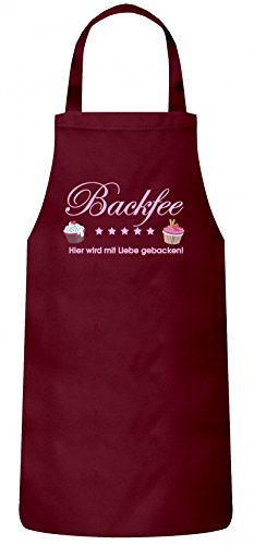 ShirtStreet Backen Bäckerin Köchin Küchen Party Frauen Herren Barbecue Baumwoll Grillschürze Kochschürze Muffins - Backfee, Größe: OneSize,Burgund von ShirtStreet