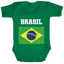 ShirtStreet Brazil Brasilien Fußball WM Fanfest Gruppen Fan Strampler Bio Baumwoll Baby Body kurzarm Jungen Mädchen Wappen Brasil, Größe: 0-3 Monate,Kelly Green von ShirtStreet