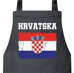 ShirtStreet Croatia Kroatien Fußball WM Fanfest Gruppen Frauen Herren Barbecue Baumwoll Grillschürze Kochschürze Wappen Hrvatska, Größe: onesize,Dark Grey von ShirtStreet