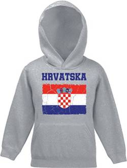ShirtStreet Croatia Kroatien Fußball WM Fanfest Gruppen Kinder Hoodie Kapuzenpullover Mädchen Jungen Wappen Hrvatska, Größe: 140,Graumeliert von ShirtStreet