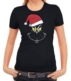 ShirtStreet Damen Frauen T-Shirt Rundhals Weihnachtsmuffel Face, Größe: S,schwarz von ShirtStreet