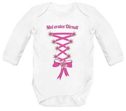 ShirtStreet Gaudi Wiesn Oktoberfest Strampler Bio Baby Body Bodysuit Langarm Jungen Mädchen Oktoberfest - Dirndl, Größe: 6-12 Monate,White von ShirtStreet