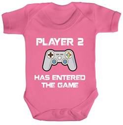 ShirtStreet Geek Nerd Gamer Strampler Bio Baumwoll Baby Body kurzarm Jungen Mädchen Player 2 has entered the Game, Größe: 0-3 Monate,Bubble Gum Pink von ShirtStreet