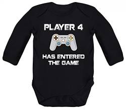 ShirtStreet Geek Nerd Strampler Bio Baby Body Bodysuit Langarm Jungen Mädchen Player 4 Has Entered The Game, Größe: 3-6 Monate,Black von ShirtStreet