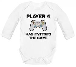 ShirtStreet Geek Nerd Strampler Bio Baby Body Bodysuit Langarm Jungen Mädchen Player 4 Has Entered The Game, Größe: 3-6 Monate,White von ShirtStreet