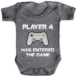 ShirtStreet Geek Nerd Strampler Bio Baumwoll Baby Body Kurzarm Jungen Mädchen Player 4 Has Entered The Game, Größe: 0-3 Monate,Heather Grey Melange von ShirtStreet