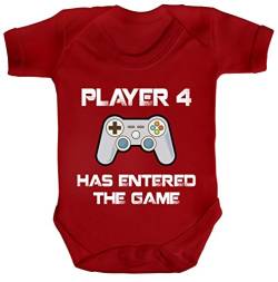 ShirtStreet Geek Nerd Strampler Bio Baumwoll Baby Body Kurzarm Jungen Mädchen Player 4 Has Entered The Game, Größe: 0-3 Monate,Red von ShirtStreet