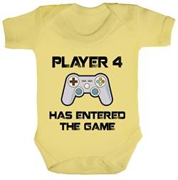 ShirtStreet Geek Nerd Strampler Bio Baumwoll Baby Body Kurzarm Jungen Mädchen Player 4 Has Entered The Game, Größe: 0-3 Monate,Soft Yellow von ShirtStreet