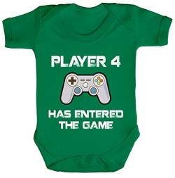 ShirtStreet Geek Nerd Strampler Bio Baumwoll Baby Body Kurzarm Jungen Mädchen Player 4 Has Entered The Game, Größe: 3-6 Monate,Kelly Green von ShirtStreet