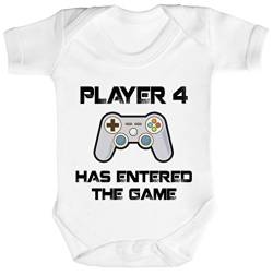 ShirtStreet Geek Nerd Strampler Bio Baumwoll Baby Body Kurzarm Jungen Mädchen Player 4 Has Entered The Game, Größe: 3-6 Monate,White von ShirtStreet