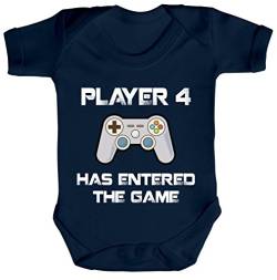 ShirtStreet Geek Nerd Strampler Bio Baumwoll Baby Body Kurzarm Jungen Mädchen Player 4 Has Entered The Game, Größe: 6-12 Monate,Nautical Navy von ShirtStreet