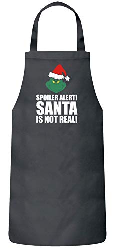 ShirtStreet Geschenk für Weihnachtsmuffel Frauen Herren Barbecue Baumwoll Grillschürze Kochschürze Spoiler Alert Santa, Größe: onesize,Dark Grey von ShirtStreet