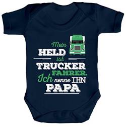 ShirtStreet Geschenk zum Vatertag LKW Fahrer Strampler Bio Baumwoll Baby Body kurzarm Jungen Mädchen Papa - Mein Held ist Trucker Fahrer, Größe: 0-3 Monate,Nautical Navy von ShirtStreet