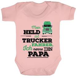 ShirtStreet Geschenk zum Vatertag LKW Fahrer Strampler Bio Baumwoll Baby Body kurzarm Jungen Mädchen Papa - Mein Held ist Trucker Fahrer, Größe: 0-3 Monate,Powder Pink von ShirtStreet