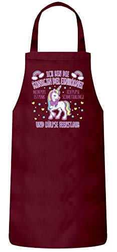 ShirtStreet Geschenkidee für Einhorn Fans Frauen Herren Barbecue Baumwoll Grillschürze Kochschürze Ich bin die Königin der Einhörner, Größe: onesize,Burgund von ShirtStreet