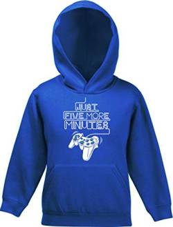 ShirtStreet Geschenkidee für Gamer Gaming Kinder Hoodie Kapuzenpullover Mädchen Jungen Gamer - Just Five More Minutes, Größe: 140,Royal Blau von ShirtStreet