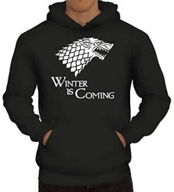 ShirtStreet Herren Hoodie Männer Kapuzenpullover Wolf - Winter is Coming, Größe: M,Schwarz von ShirtStreet